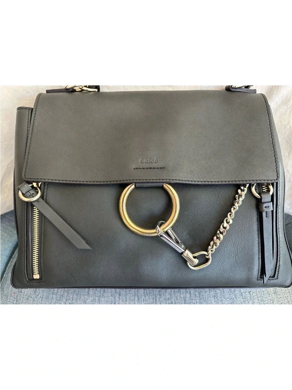 Chloe Faye Day Bag Dark Grey Leather Medium